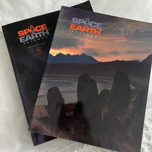 Science text book and work book.